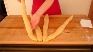 Dough shaping technique  how to braid a 4 strand challah bread [upl. by Afihtan]