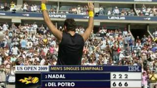 Juan Martín Del Potro  Rafael Nadal final point US open 13092009 Semifinals 62 62 62 HQ [upl. by Neeoma]