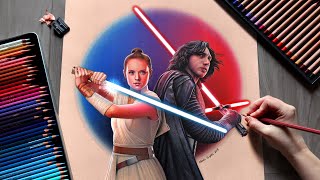 Drawing STAR WARS with Colored Pencils KYLO REN  REY Time Lapse [upl. by Reivax]