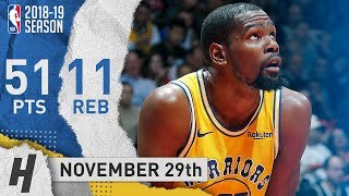 Kevin Durant Full Highlights Warriors vs Raptors 20181129  51 Points 11 Reb [upl. by Annaerda]