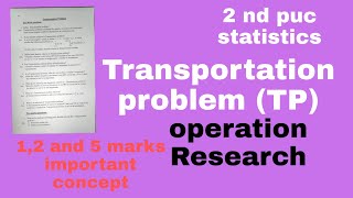 2 nd puc statisticsTransportation problemoperation Research12 and 5 marks important concept [upl. by Edieh764]