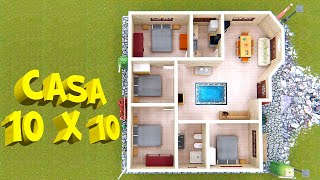 Plano de Casa de Campo 10x10 mts  House Plan 10x10 [upl. by Baumann]