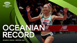 Jessica Hull breaks national record to win womens 3000m  World Indoor Tour 2024 [upl. by Naras251]