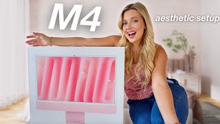 Pink M4 iMac UNBOXING amp REVIEW nano texture display ✨ 🖥️💕 [upl. by Kroll]