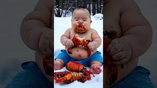 The big lobster made by my mother is so delicious Cute baby it smells so good [upl. by Francklyn]