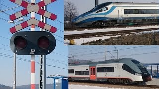 4 Pociągi na Przejeździe kolejowym na Łuku Goszczy 2xEP07  Elf i Pendolino 3xRp1 [upl. by Shepp]