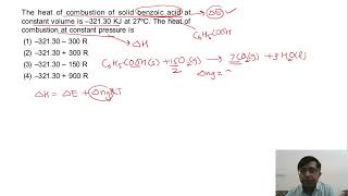 the heat of combustion of solid benzoic acid at constant volume is [upl. by Penthea]