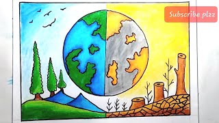 How to draw earth environment day easily  world drawing for beginner natural oil pastel drawing [upl. by Riancho]