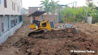 Mini Bulldozer KOMATSU D20P Shovel Pushing Soil Into Sewer System [upl. by Jilleen]