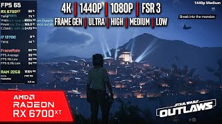 RX 6700 XT  Star Wars Outlaws  4K 1440p 1080p FSR3  FG Ultra High Medium Low [upl. by Nolur389]