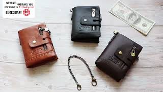 Wallet 100 Cowhide Genuine Leather Coin Purse Small Mini Card Holder Chain PORTFOLIO Portomonee Wal [upl. by Auqinet42]