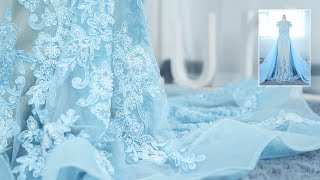 Sky Blue Pearls Lace Illusion Prom Dress with Detachable Overskirt 1X053 [upl. by Leipzig]