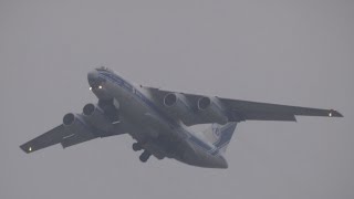 VolgaDnepr Airlines Ilyushin Il76 takeoff in fog [upl. by Eedna]