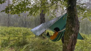 Solo Hammock Camping in the Rain  Tarp Shelter [upl. by Ennayk]