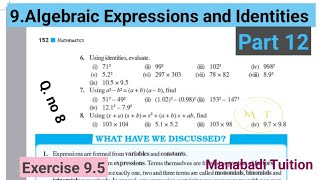 8th class maths Chapter 9 Algebraic Expressions and Identities Exercise 95 Q no 8 part 12CBSE [upl. by Tyrrell]