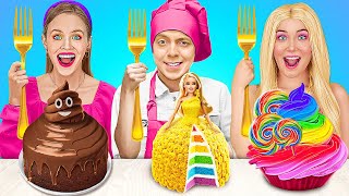 ME vs BARBIE Cooking Challenge  So Yummy Rainbow Cake Decorating Ideas by 123 GO FOOD [upl. by Jemina191]