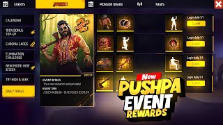 FREE FIRE × PUSHPA 2 EVENT FULL DETAILS  HOW TO GET PUSHPA EMOTE [upl. by Nonnad40]