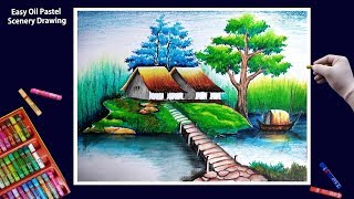 Beautiful Scenery DrawingArt with Oil PastelsStep by Step [upl. by Eatnod801]