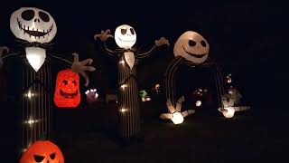 My 2022 Halloween Airblown Inflatables Display Decorations Walkthrough Tour Nighttime [upl. by Ahsik]