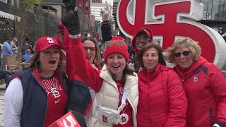 Cardinals fans paint the town red for a cold opening day [upl. by Sagerman]