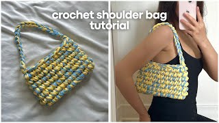 how to crochet a shoulder bag FOR BEGINNERS 🌻 crochet tshirt yarn bag [upl. by Emily184]