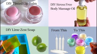 4 Easy DIY Recipes Tinted Lip Balm  Lime Zest Soap  Stress Free Massage Oil  Coloured Candles [upl. by Tabatha]