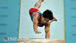 Asher Hong springs a MASSIVE vault for USA in team allaround final  Paris Olympics  NBC Sports [upl. by Agemo]