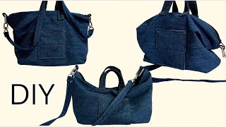 Bolso de Jeans Denim  3 estilos en 1  Es muy fácil coser un bolso de Jeans [upl. by Petracca]