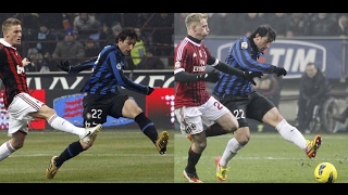 Diego Milito two similar goals in two Milan Derby [upl. by Irrab558]