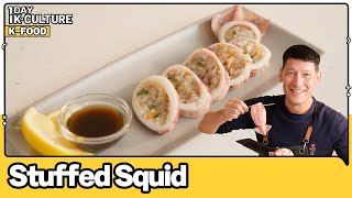 1DAY 1KCULTURE KFOOD Stuffed Squid Ojingeo Sundae Recipe with Chef Ryan [upl. by Reywas]