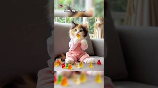 Calico cat eats special delicious Gummy Bear funny memes cat pets comedy [upl. by Auahsoj759]