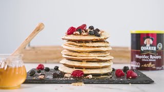 Συνταγή για λαχταριστά Pancakes με νιφάδες βρώμης Quaker [upl. by Longley]