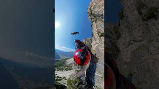 Epic flight down the Death Star line in the Dolomites Italy insta360 100kmoments wingsuit base [upl. by Fawcett]