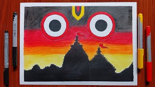 Lord Jagannath drawing with oil pastel Doms Brushpen Rath Yatra drawing tutorial easy steps [upl. by Lanna124]