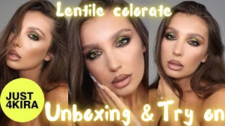 Unboxing amp Try on  Lentile colorate Just4Kira  makeup cu lentile de contact [upl. by Airdnat]