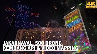 HAPPY NEW YEAR 2024 from JAKARTA❗ New Years Eve at Bundaran HI Jakarnaval 500 Drone Kembang Api❕ [upl. by Millwater]