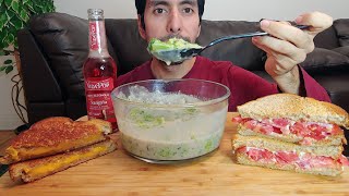 BROCCOLI SOUP WITH GRILLED CHEESE AND TOMATO SANDWICHES MUKBANG EATING SHOW [upl. by Beret]