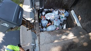 Garbage Truck Hopper POV International Labrie MSL Packing Trash [upl. by Hsinam]