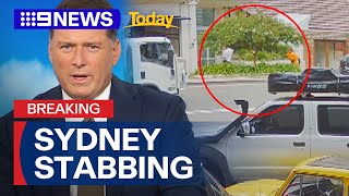 CCTV captures moment alleged stabber apprehended by tradies in Sydney  9 News Australia [upl. by Isadore219]