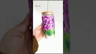 🍃🌼💫Amazing and pretty flowers on glass jar Acrylic Painting Round brush shorts [upl. by Mohkos]