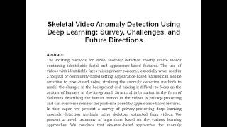 Skeletal Video Anomaly Detection Using Deep Learning Survey Challenges and Future Directions [upl. by Eudoxia]