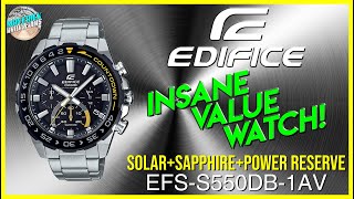 Insane Value Watch  Edifice Solar Sapphire Quartz Chronograph 100m EFSS550DB1AVCR Unbox amp Review [upl. by Slohcin]