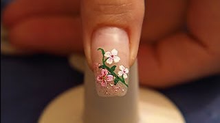 Fingernail design with flower sticker and glitterpowder [upl. by Ainatnas]