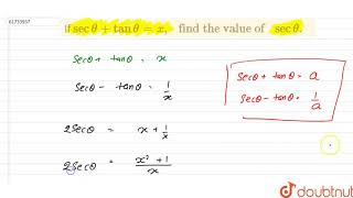 If  sec theta  tan theta x \quot find the value of \quot sec theta [upl. by Kcoj]