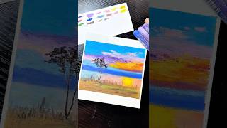 Sunset Lakeside Scene with Tree Shadows in Oil Pastels oilpastel painting art drawing howtodraw [upl. by Isidore]