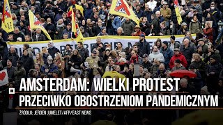 Holandia Wielotysięczny protest w Amsterdamie przeciwko obostrzeniom pandemicznym [upl. by Adorne]