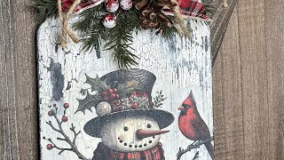 Snowman Dollar Tree Cutting Board Makeover [upl. by Enilreug]