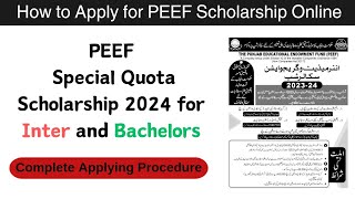 How to Apply for PEEF Scholarship Online  PEEF Special Quota Scholarship for Inter amp Graduation [upl. by Fihsak]