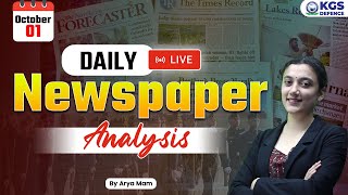 01 October 2024  Daily News Paper Analysis  October Current Affairs  AFCAT AIR 28  Arya Mam [upl. by Dyraj]