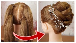 Hairstyle With Trick  Quick amp Easy Hairstyle For WeddingParty  Coiffure mariage facile à faire [upl. by Alolomo]